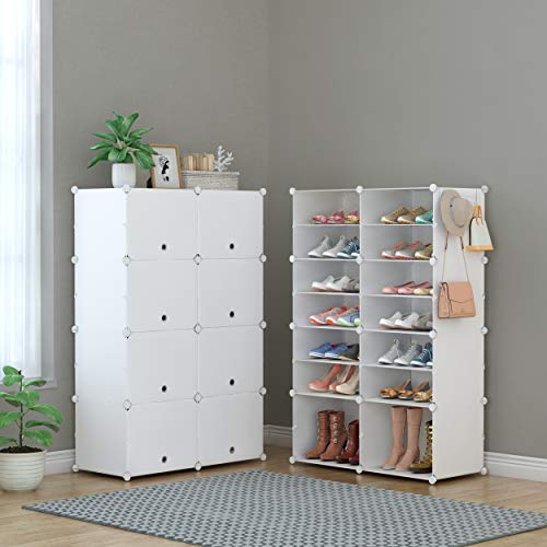 HOMIDEC Shoe Rack, 8 Tier Shoe Storage Cabinet 32 Pair Plastic Shoe Shelves Organizer for Closet Hallway Bedroom Entryway - color: White, style: 2 by 8