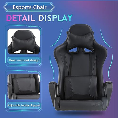 PayLessHere Ergonomic Racing Desk Chair Gaming Chair Computer Chair with Armrests 360° Swivel & Caster Pu Desk Task Chair Executive Headrest Lumbar Support for Back Pain Women Men and Adults (Black) - color: Black