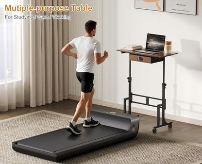 Adjustable Height Standing Desk With Drawer, Rolling Sit Stand Up Desk With Wheels, Small Sit To Stand Computer Desk, Adjustable Desktop Height, On Wheels, Brown, For Walking Pad Laptop Treadmill - color: Brown, size: With Drawer