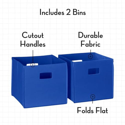 RiverRidge Folding Storage Bins - 2-pack of 10in Tall Blue Cubes | Fabric Bins, Set of 2 Storage Cubes, Cut-out Handles, Playroom Closet Organizer, Collapsible Cubby with Bottom Board Insert - color: 2 Blue 10in H Bins
