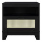 Manhattan Comfort Sheridan Cane Nightstand with Full-Extension Drawer and Open Shelf Cubby, Mid-Century Modern Bedside End Table, Boho Night Stand Accent Table for Bedroom or Living Room in Black - size: Set of 1