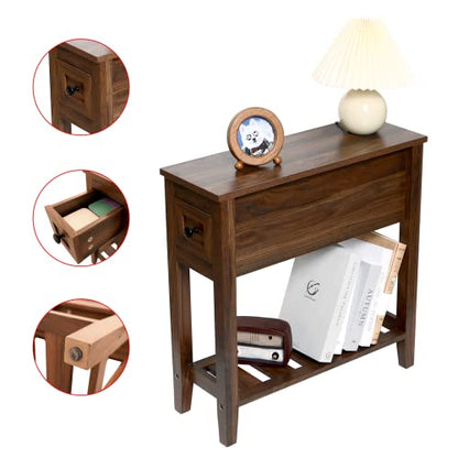Chairside Narrow End Table, Solid Recliner Side Table with Drawer, Slim Nightstand Bedside Table for Living Room Bedroom