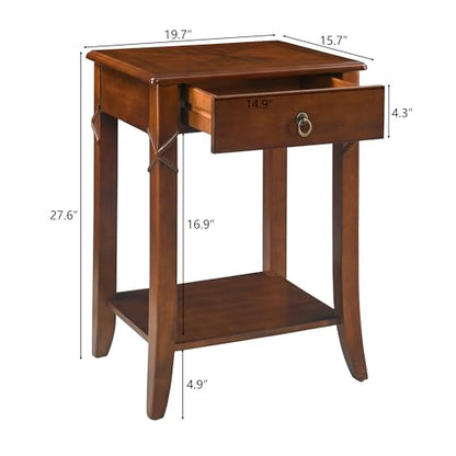 27.6" High End Table with Drawer and Storage Shelf, Solid Wood Side Table, Traditional Sofa BesideTables, Narrow Telephone Tables for Living Room,Small Space No-Tools Assembly, Cherry Brown GBJDR200 - color: Cherry Brown