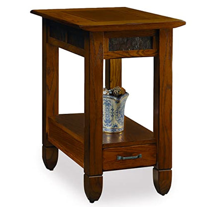 Leick Home Sibley End Table, Solid Wood, 1 Storage Drawer, Slate Tile Details, Bottom Display Shelf, Easy-Assembly, For Living Room/Bedroom, Rustic Oak, 24.5 in. L x 15.25 in. W x 24.0 in. H , 10906 - color: Rustic Oak