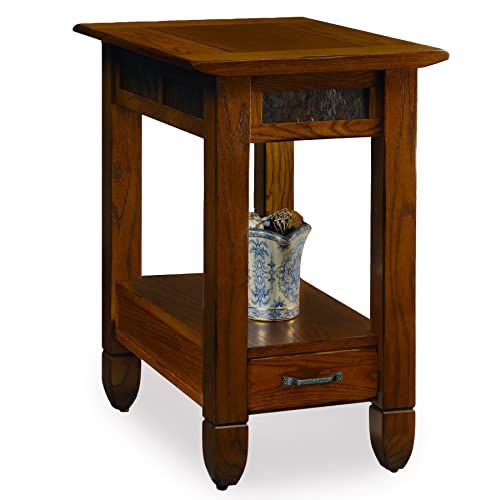 Leick Home Sibley End Table, Solid Wood, 1 Storage Drawer, Slate Tile Details, Bottom Display Shelf, Easy-Assembly, For Living Room/Bedroom, Rustic Oak, 24.5 in. L x 15.25 in. W x 24.0 in. H , 10906 - color: Rustic Oak