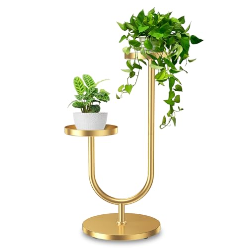 Matekxy U-Shape Metal Plant Stand Indoor Outdoor Stable Mid Century Flower Pot Feel Tool Holders Corner Tall Plant Shelves Planter Rack Display for Livingroom, Bedroom, Office - Gold