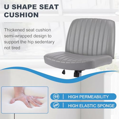 OLIXIS Criss Cross Chair, Vanity Chair, Home Office Desk | Armless No Wheels Wide Seat, Height Adjustable Swivel, Faux Leather, Bedroom Student Study, Grey Dual Base - color: Grey Dual Base