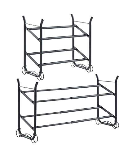 SunnyPoint Expandable & Stackable 2-Tier Shoe Rack – Adjustable Shoe Organizer for Entryway, Closet or Bedroom, Holds 4 to 8 Pairs, Space-Saving Metal Shoe Storage Shelf (17.5"–31.49" W) (BLK, 2 Tier)