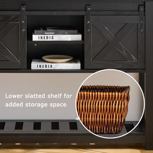 Black Farmhouse Entryway Table, Rustic Hallway Table with Storage Shelf, Sofa Table with Sliding Barn Doors for Hallway, Entryway, Living Room, Foyer - color: Black