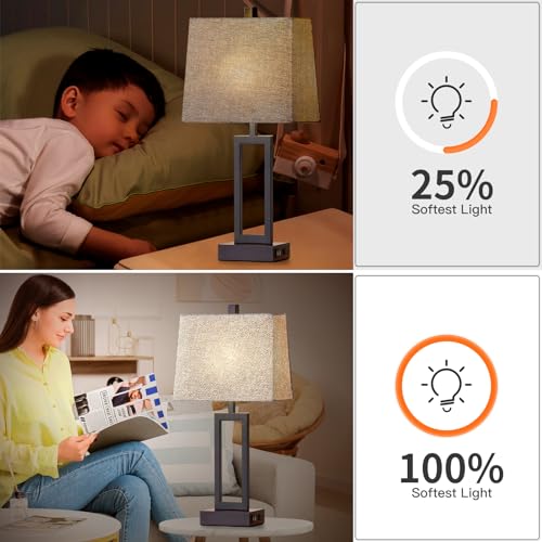 Rinweey 23.5" Touch Control Table Lamps Set of 2, Modern Bedside Lamps with USB A+C Ports & AC Outlet, 3 Way Dimmable Contemporary Nightstand Lamps for Bedroom Living Room Gray(LED Bulb Included) - color: Gray