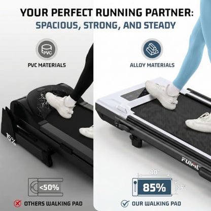 FUNMILY Upgrade Walking Pad Folding Treadmill with 12%/15% Incline & Handle Bar, 3.5HP Foldable Under Desk Compact Treadmills for Home/Office/Gym, 400+lb Capacity, Shock Absorption - color: Moon White