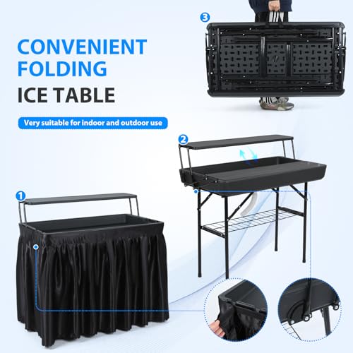 Nice C 4 ft Folding Ice Cooler Table, Party Bar Cooler Table (Black) | Grazing Table, Drain, Bar Cooler Table, Matching Skirt, Storage Shelf - color: Black