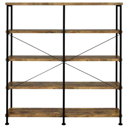 Coaster Home Furnishings - Analiese - Wood and Metal - 4-Tier Double Bookshelf with Open Shelves, X-Back Bracing, and Rectangular Frame - Home Office - 63-Inch - Rustic Nutmeg - 801543 - color: Rustic Nutmeg