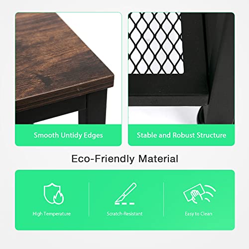 Industrial End 2-Tier Side Table with Storage Shelf Sturdy Easy Assembly Wood Look Accent Furniture with Metal Frame - color: Rustic Brown 3