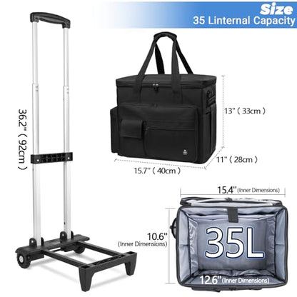 Rolling Teacher Bag Built-in Hard Support Board, Rolling Briefcase with Detachable Trolley, Rolling bag with Laptop compartment, Adjustable Shoulder Strap, and Ample Storage Space - color: Black