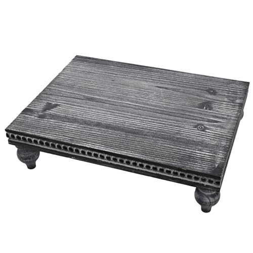 SwallowLiving Farmhouse Wood Riser for Display Decorative, Rustic Shabby Chic Tray for Kitchen Counter, Coffee Bar Table, Dining Room, Wooden Rectangle Beaded Pedestal Stand for Food, Black - color: 1pcs - Black