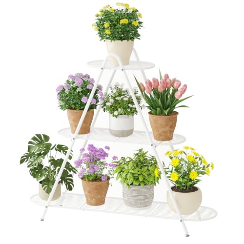 STDDRE Plant Stand Indoor Plant Shelf Outdoor Corner Tall Plant Rack 3-Tier Large Metal Plant Holder Heavy-Duty Flower Rack for Patio,Living Room,Garden Decor (White) - color: White