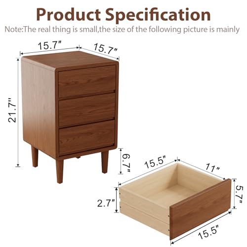 Tall Nightstand Walnut Night Stand with 3 Drawers Mid Century Modern Nightstand with Storage,Solid Wood Night Stand,Small Bedside Table for Bedroom,Living Room,Office,Walnut Bedside Table - color: Deep Walnut, style: 3 drawers