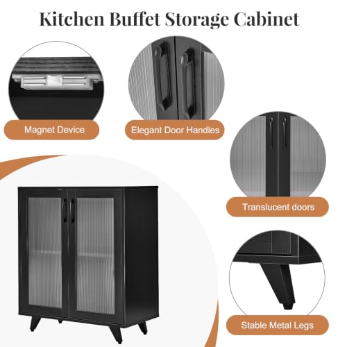 Panana Kitchen Buffet Server Table Accent Sideboard Cupboard Server Buffet Console Table with Doors Cabinet(27inch, Black) - color: Black, size: 27inch