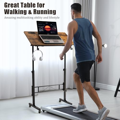 SIDUCAL Standing Desk Height Adjustable with Tiltable Tabletop, Rustic Brown - color: Brown, size: Upgraded