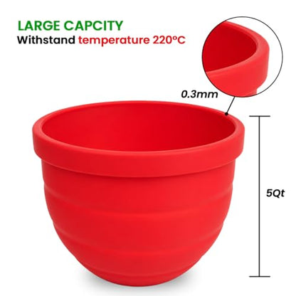 3 Pack Silicone Bowl Liner Set with Lids – 5QT Foldable Mixing Bowl Inserts for Stand Mixers, Dishwasher & Microwave Safe, Reusable Non-Stick Baking & Cooking Accessories