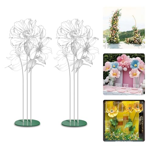 Mverse Heavy-Duty Metal Stand Base for Giant Flowers, 16.5" Powder-Coated Iron Base with 3 Bendable Aluminum Pipes and Pins for Wedding Arch, Party Backdrop, Event Décor (2 Set) - size: 2 Sets 16.5"
