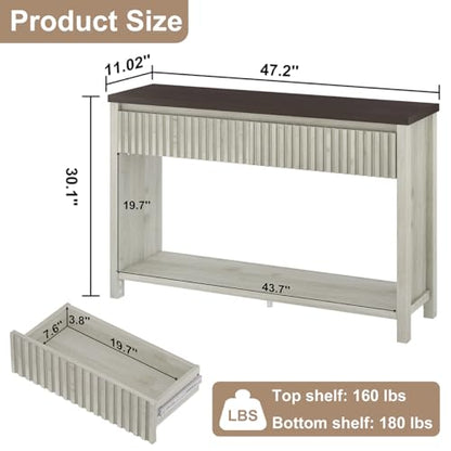 BON AUGURE 47In Entryway Table with Drawers, Sofa Tables with Storage | Console Tables for Entryway, Two-Tier Narrow Hallway Tables, Modern Fluted Panel, Walnut and Washed Grey Oak - color: Walnut & Washed Grey