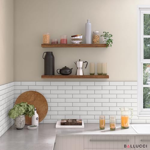 Ballucci Floating Shelves, 36" Wood Wall Shelf Set of 2, with Invisible Brackets for Bathroom, Living Room, Bedroom, Kitchen, Nursery, 6" Deep, Rustic Brown - color: Rustic Brown, size: 35.4 inches