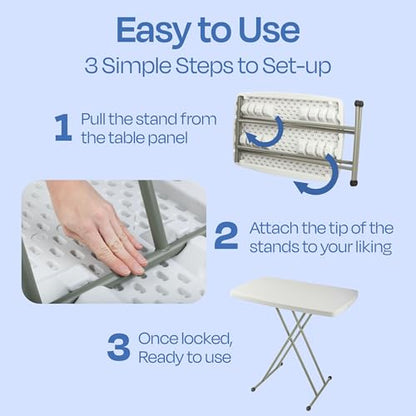 Lavish Home Portable Folding Table - 2.5 Foot Indoor/Outdoor Portable Lightweight Small Table with Adjustable Height - TV Tray for Laptop, Cards, Camping, Crafting, Party (White) - size: 19"H to 28"H