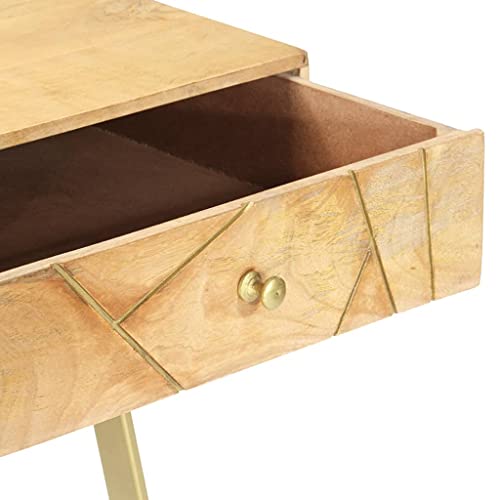 39.4" Industrial Solid Mango Wood Writing Desk with 2 Drawers, Computer Desk for Home Office Small Spaces, Rustic Study Table Natural Brass Steel Frame - color: Solid Mango Wood