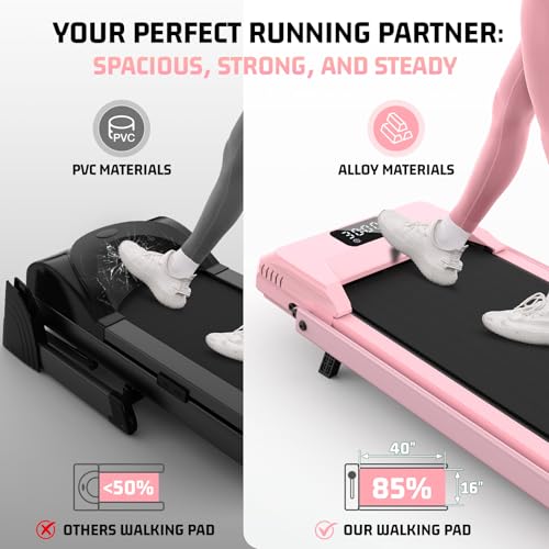 FUNMILY Upgrade Walking Pad Folding Treadmill with 12%/15% Incline & Handle Bar, 3.5HP Foldable Under Desk Compact Treadmills for Home/Office/Gym, 400+lb Capacity, Shock Absorption - color: Misty Lavender Pink