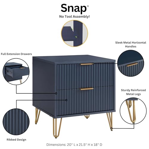20" Sturdy Metal Legs Small Nightstand, Modern Nightstand with Textured Drawers, Storage Cabinet for Indoor Home use, Dark Blue - color: Dark Blue