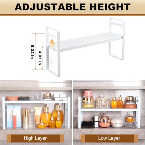 Small Expandable Medicine Cabinet Shelf, 3.58” Wide Metal Storage Stand with Adjustable Layers & Non-Slip Pads for Kitchen, Pantry, & Bathroom – White - size: White Medicine Cabinet Shelves