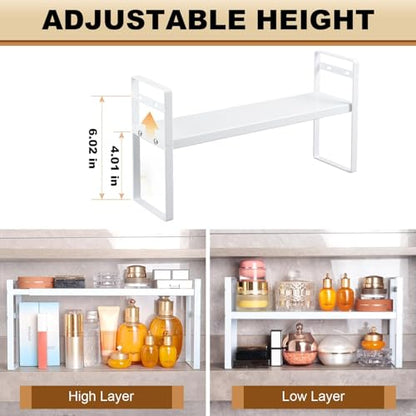 Small Expandable Medicine Cabinet Shelf, 3.58” Wide Metal Storage Stand with Adjustable Layers & Non-Slip Pads for Kitchen, Pantry, & Bathroom – White - size: White Medicine Cabinet Shelves