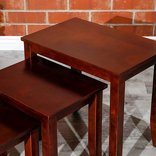 DTY Indoor Living 3-Piece Nesting Tables - Wooden Table Set of 3 for Living Room - Stackable Tables with Sleek Cherry Finish for Stylish and Space-Saving Home Furniture - color: Avon Design/Cherry Finish
