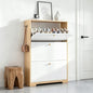 Nicetree Shoe Cabinet with 3 Flip Drawers，Freestanding Shoe Storage Cabinet, Narrow Shoe Organizer Cabinet, Farmhouse Slim Shoe Rack Cabinet for Entryway, Natural Oak and White with Hook - color: Natural Oak and White, style: 3-Drawers with Hook