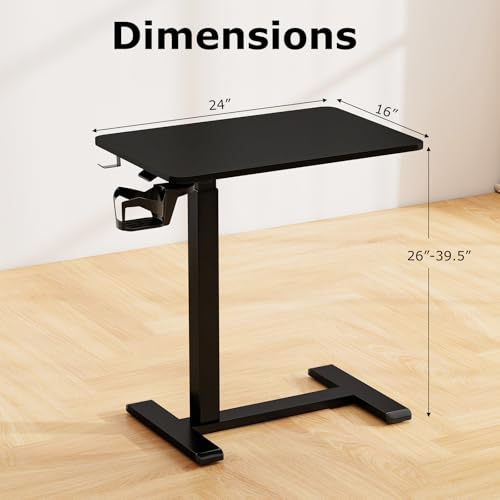 Tangkula Mobile Standing Desk, Pneumatic Height Adjustable Rolling Desk with Cup Holder & Headphone Hook, Overbed Table with Hidden Wheels, Laptop Computer Cart for Couch, Home, Office (Black) - color: Black