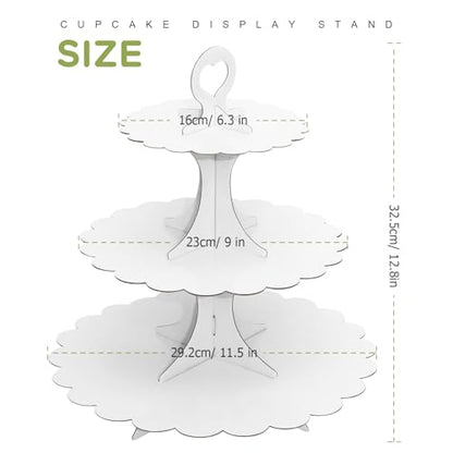 White Cupcake Stand Tower, 3-Tier Cardboard Dessert Display with Heart Handle,Perfect for Birthday Baby Shower Wedding Tea Party Graduation, Easy 60-Second Assembly, Holds 12+Cupcakes (1-Pack) - color: White 1 Pack