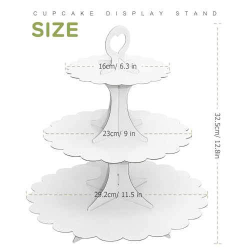 3-Tier White Cupcake Stand 2-Pack, Premium Dessert Display Tower, Heart Handle Design, Easy 60-Second Assembly, Wedding Birthday Baby Shower Party Decoration - color: White 2 Pack