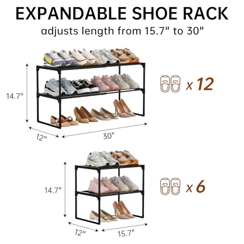 HAIXIN Expandable Shoe Rack, 2 Tier Adjustable Shoe Organizer | Stretch to Fit Your Space, Upright and Upside Down, Stack Multiple Sets, No-Tool Assembly, Fit Tight Closet, Entryway, Strudy - size: 2 Tier