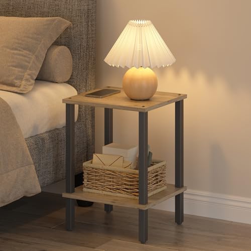 TUTOTAK End Table, Set of 2, Side Table, Nightstand, 2-Tier Storage Shelf, Sofa Table for Small Space, Living Room, Bed Room TB01BG035 - color: Greige