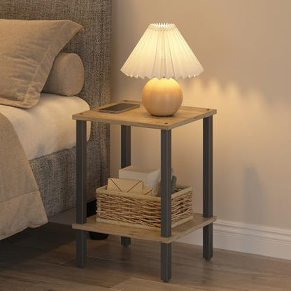 TUTOTAK End Table, Set of 2, Side Table, Nightstand, 2-Tier Storage Shelf, Sofa Table for Small Space, Living Room, Bed Room TB01BG035 - color: Greige
