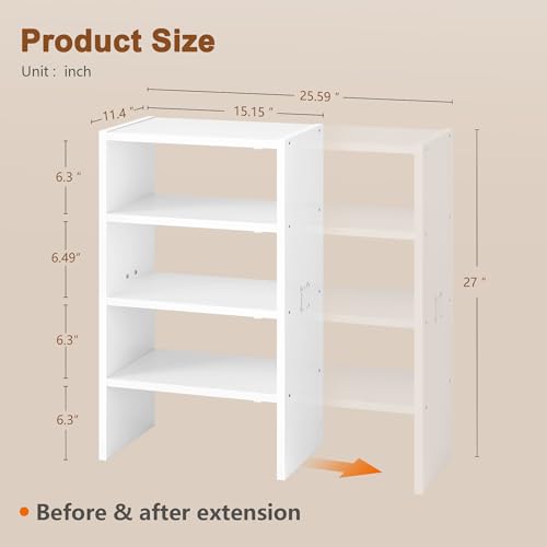 Hoctieon 2 Pack Expandable Shoe Shelf, 2-Tier Adjustable Shoe Shelf Storage Organizer, Stackable Iron Wood Combination Free Standing Shoe Rack for Entryway, Closet, Doorway, White - size: 2 Pack(4-Tier)