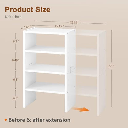 Hoctieon 2 Pack Expandable Shoe Shelf, 2-Tier Adjustable Shoe Shelf Storage Organizer, Stackable Iron Wood Combination Free Standing Shoe Rack for Entryway, Closet, Doorway, White - size: 2 Pack(4-Tier)