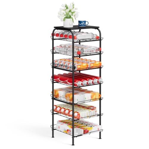 Vrisa Water Bottle Organizer 7 Tier Free Standing Water Bottle Holder Stand with Storage Shelves Beverage Drink Soda Can Rack Dispenser Metal Storage Shelf for Kitchen Pantry Party Office, Black - size: 7-Tier