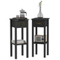 HOMCOM Narrow End Table with Drawer and Bottom Shelf, Slim Side Table for Small Spaces, Skinny Modern Accent Desk for Living Room, Set of 2, Black - color: Black