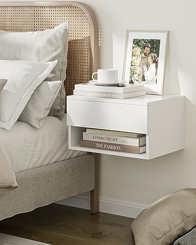 Floating Nightstand, Small Modern Floating Nightstand with Drawer, Floating Shelves for Bedroom, Bathroom (White) - color: White