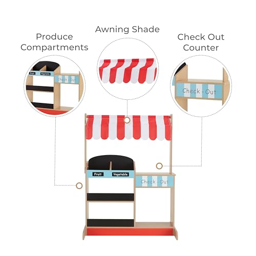 Teamson Kids My Little Helper Market Stand Playset, Multicolor | Multicolor, With Awning, Produce Stand - style: Red Market Stand