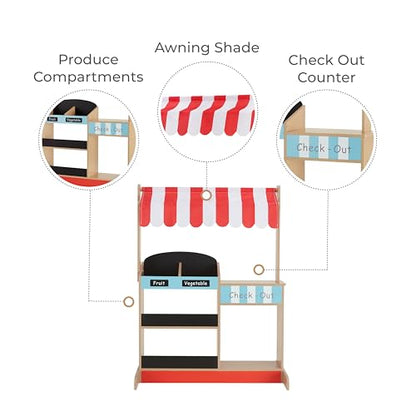 Teamson Kids My Little Helper Market Stand Playset, Multicolor | Multicolor, With Awning, Produce Stand - style: Red Market Stand