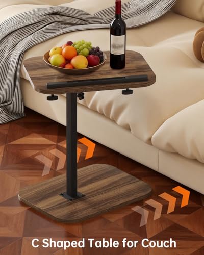 TV Tray Table with Adjustable Height & 360° Swivel Top, Walnut | End Table with Rounded Corners,Side Table for Eating, Living Room, Small Spaces